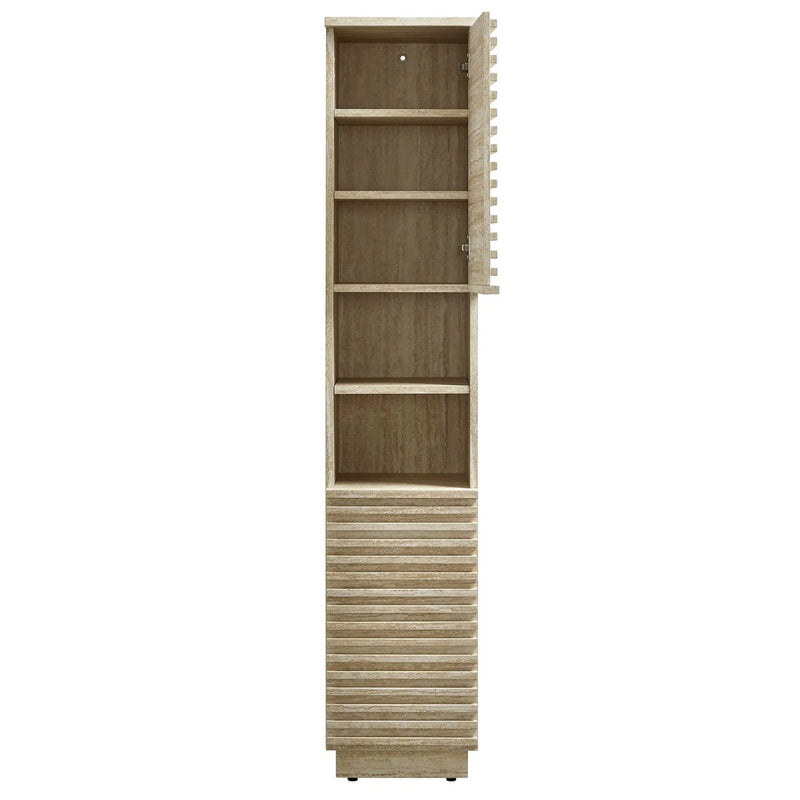 Render Tall Narrow Faux Travertine Linen Storage Cabinet by HouseOfZazla