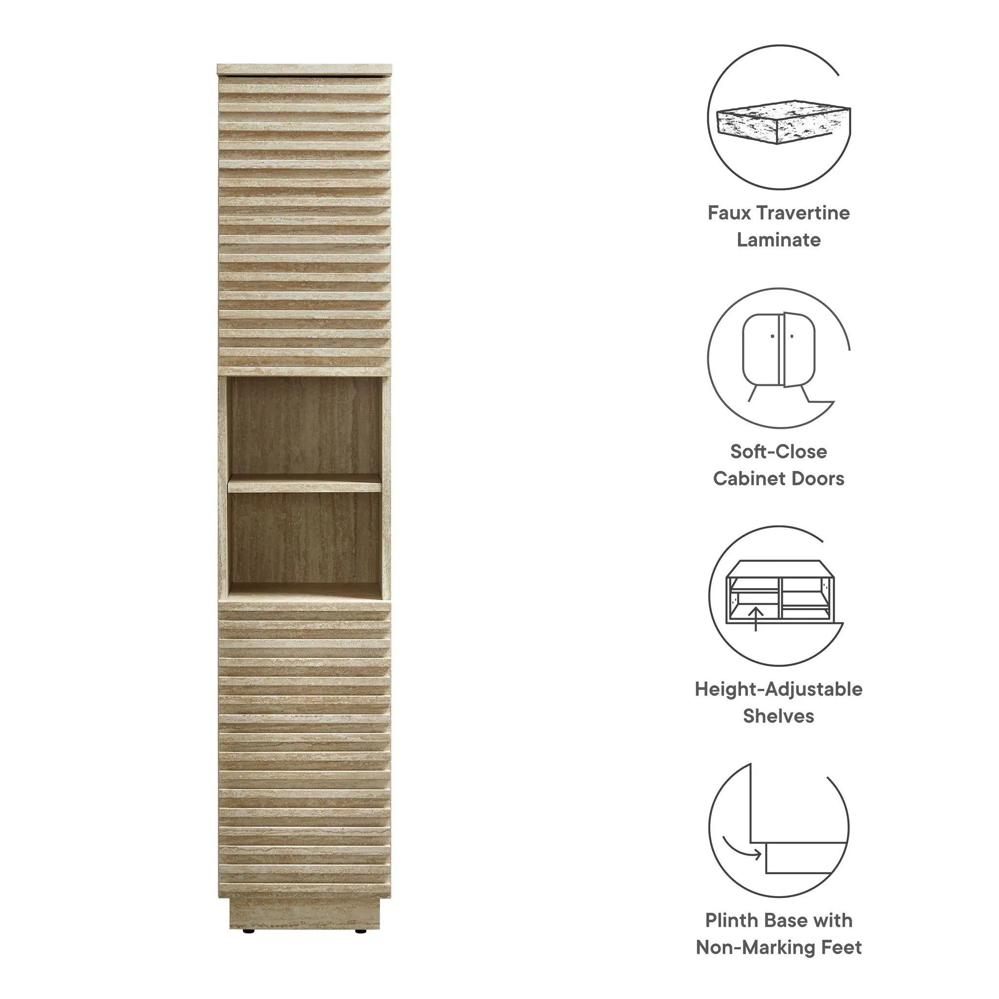 Render Tall Narrow Faux Travertine Linen Storage Cabinet by HouseOfZazla