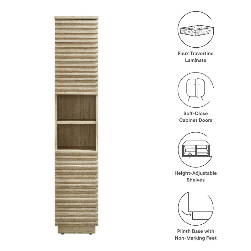Render Tall Narrow Faux Travertine Linen Storage Cabinet by HouseOfZazla