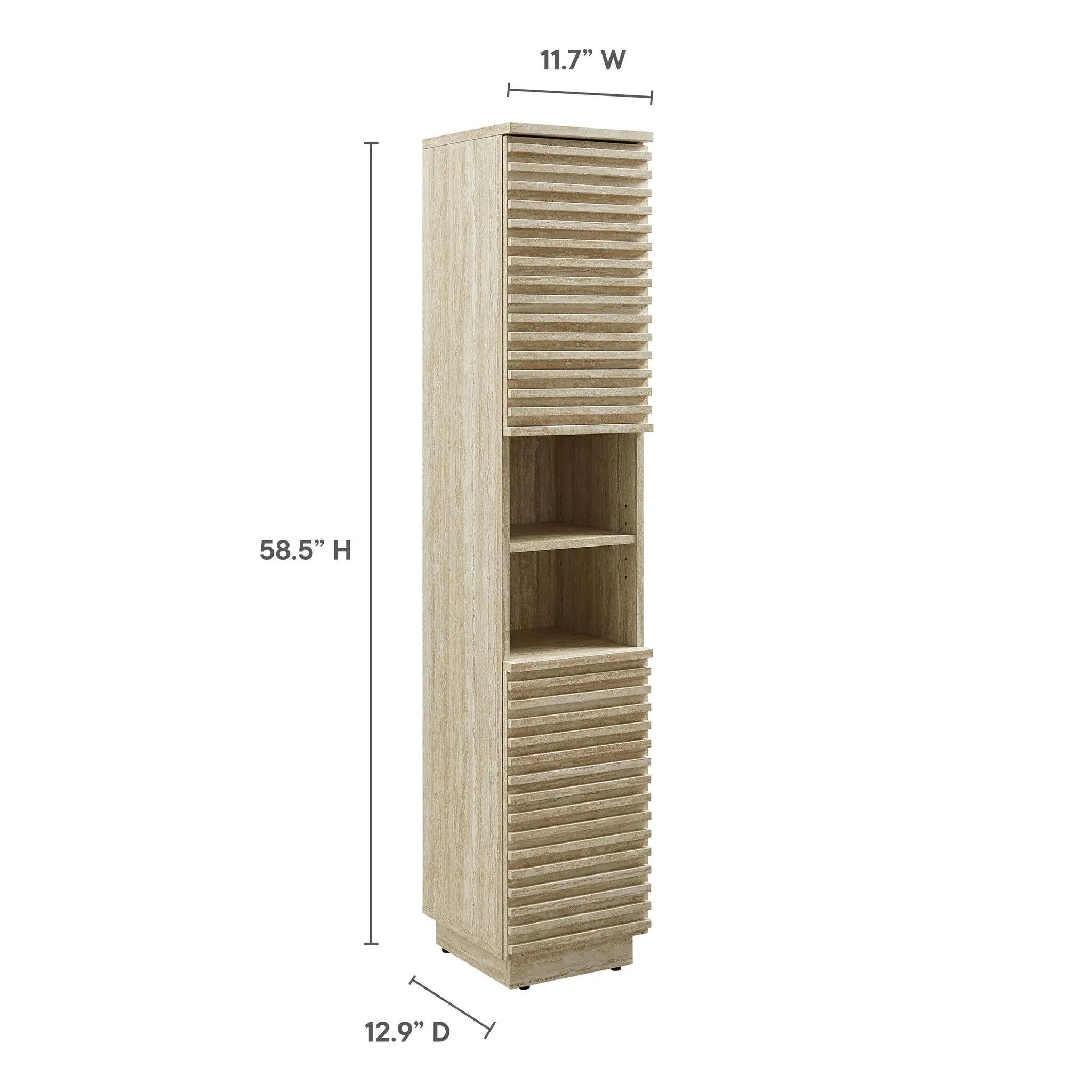 Render Tall Narrow Faux Travertine Linen Storage Cabinet by HouseOfZazla