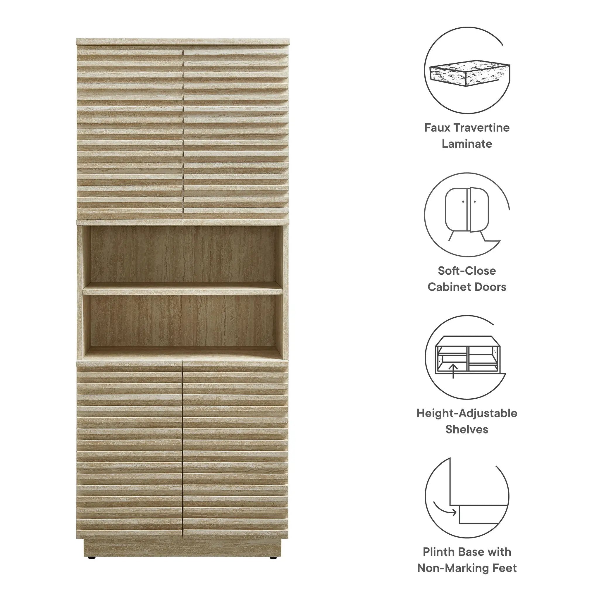 Render Tall Faux Travertine Linen Storage Cabinet by Modway by HouseOfZazla
