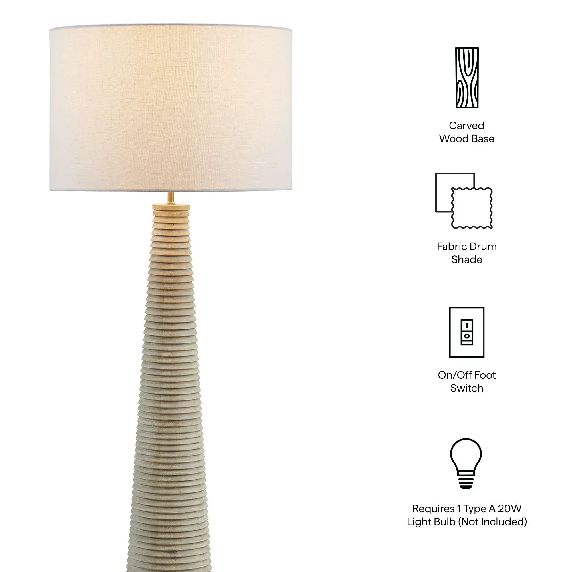 Saylor Carved Ribbed Wood Floor Lamp with Drum Shade by Modway by HouseOfZazla
