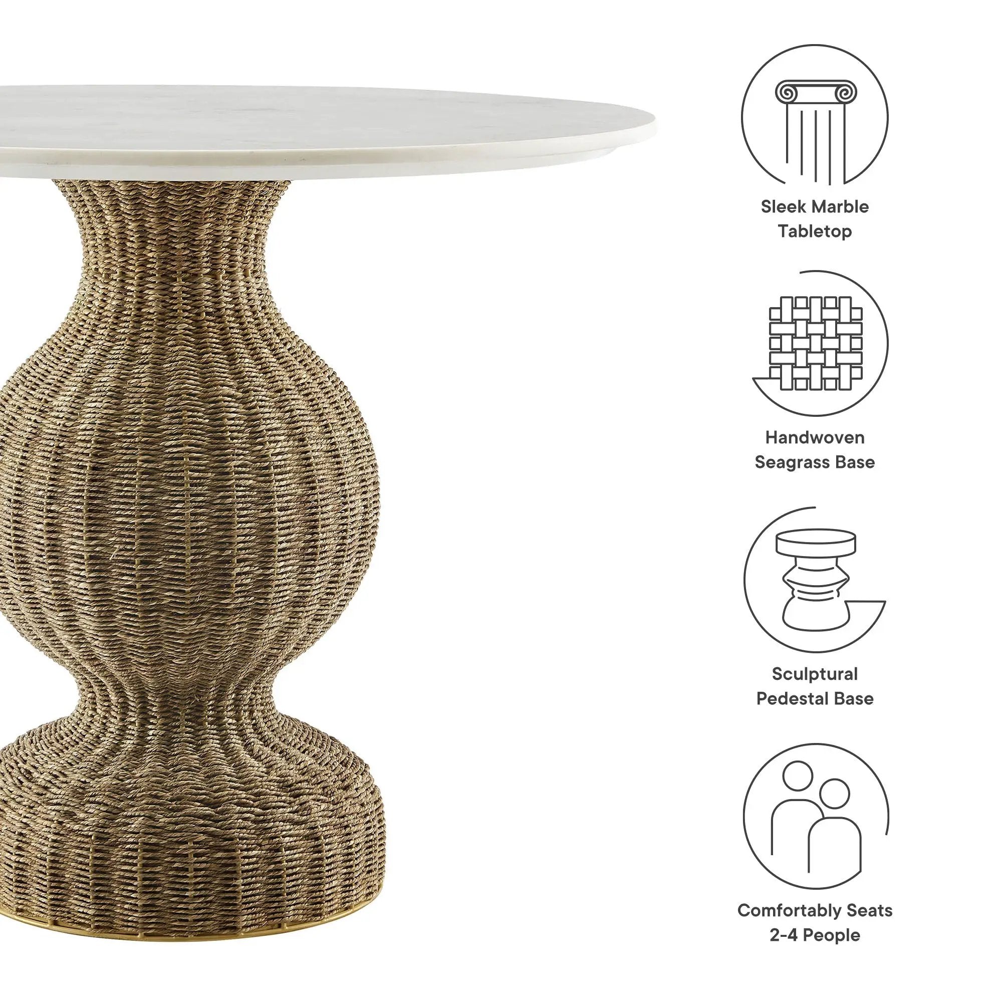 Zale 36" Marble and Seagrass Dining Table by Modway by HouseOfZazla
