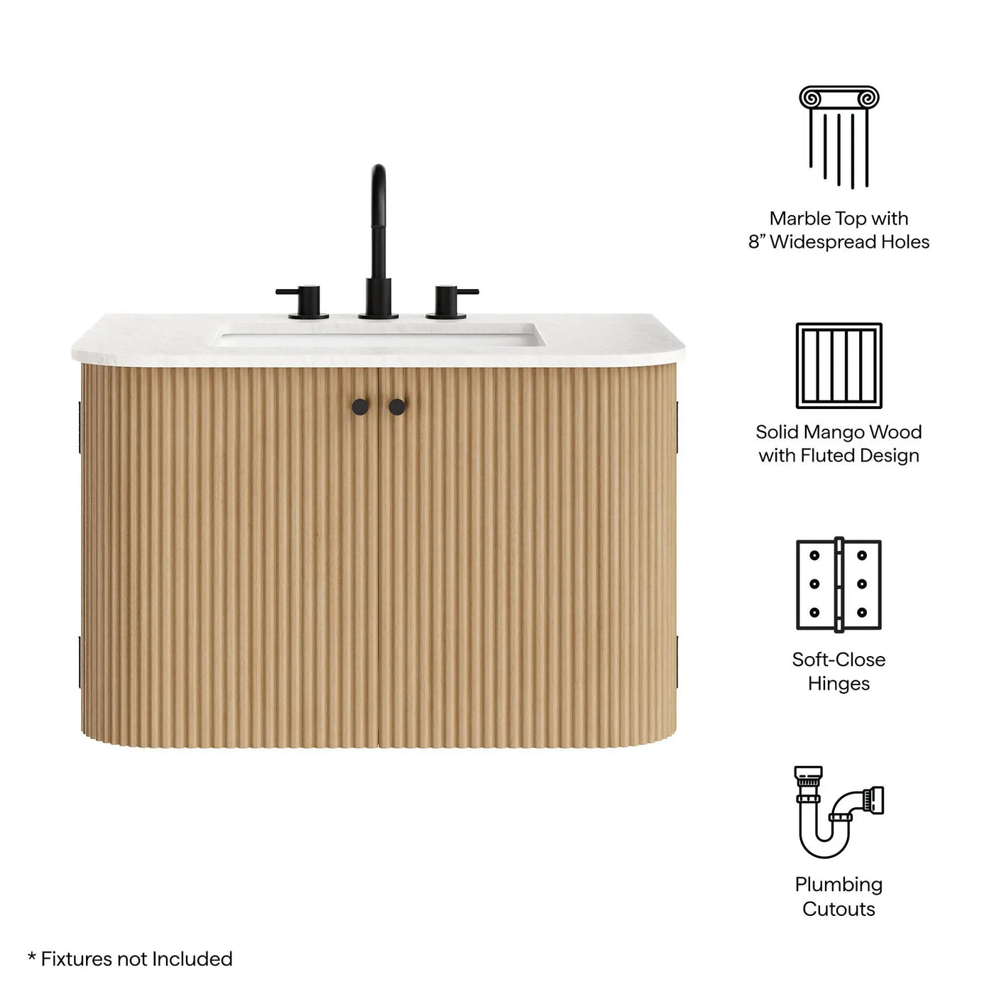 Zia 30" Wall-Mount Bathroom Vanity with Marble Sink by HouseOfZazla