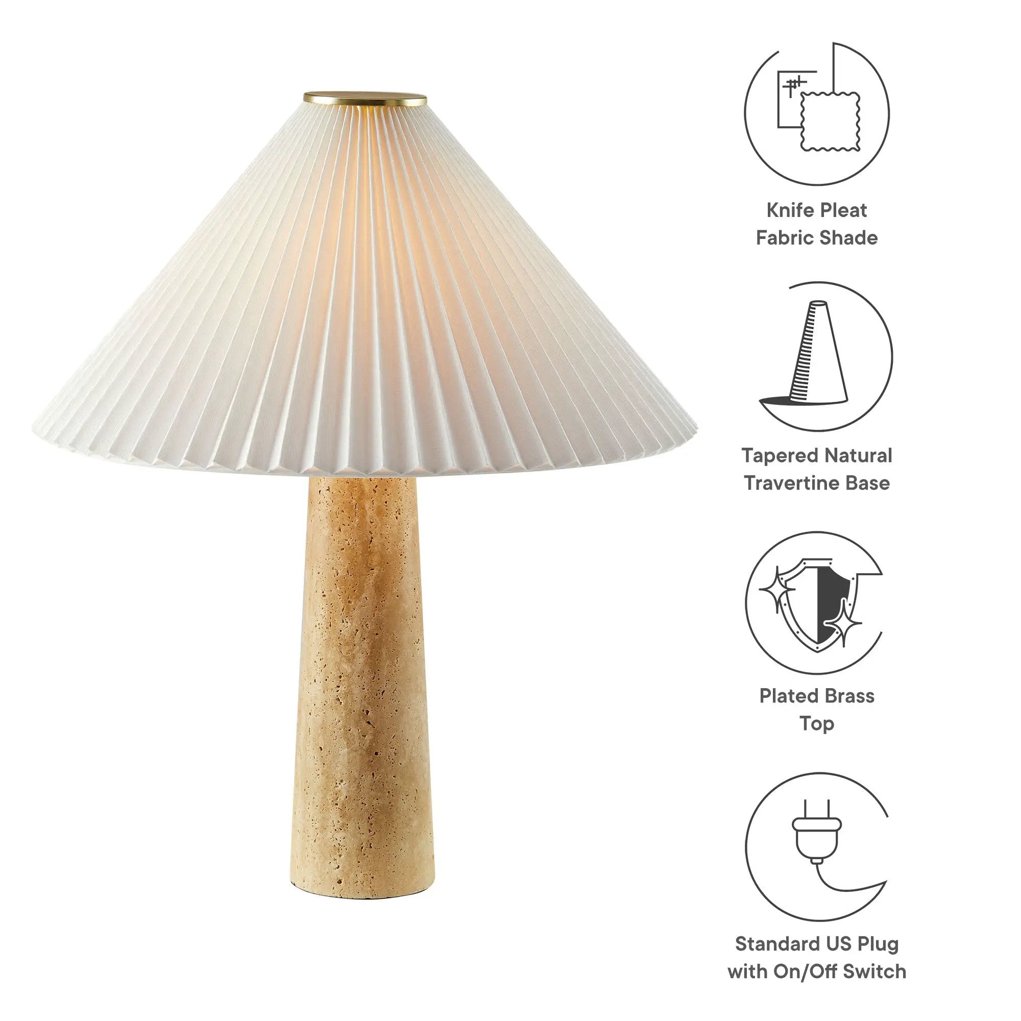 Cove Travertine Table Lamp With Pleated Shade by Modway by HouseOfZazla