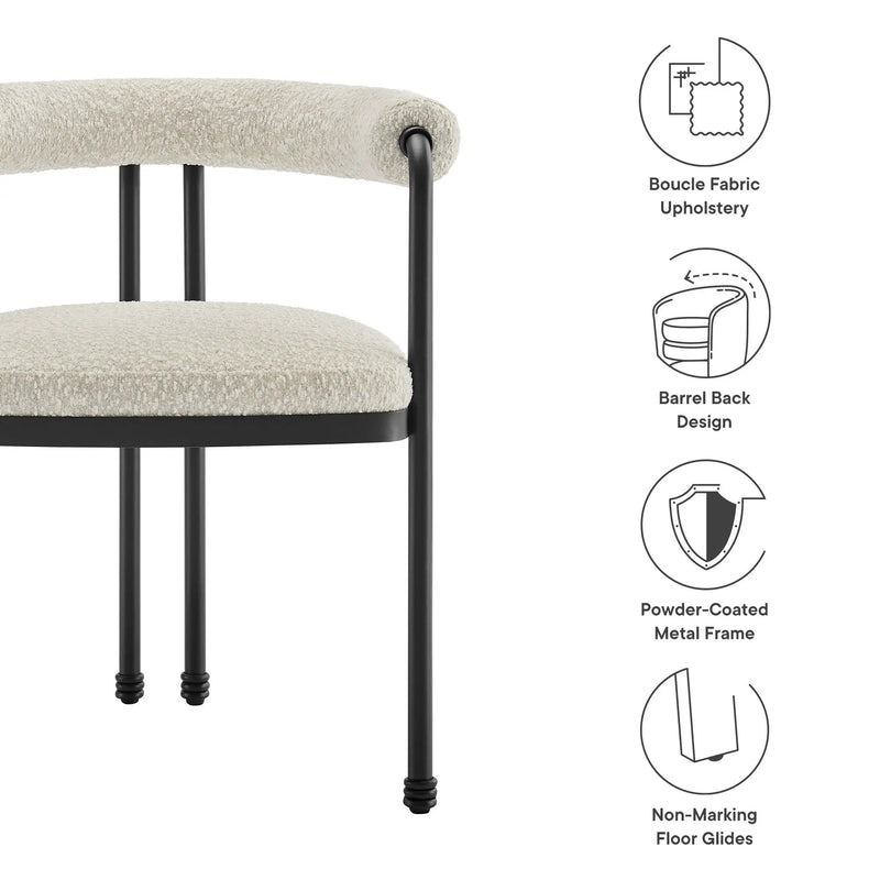 Turin Curved Back Boucle and Metal Dining Accent Chair by Modway by HouseOfZazla