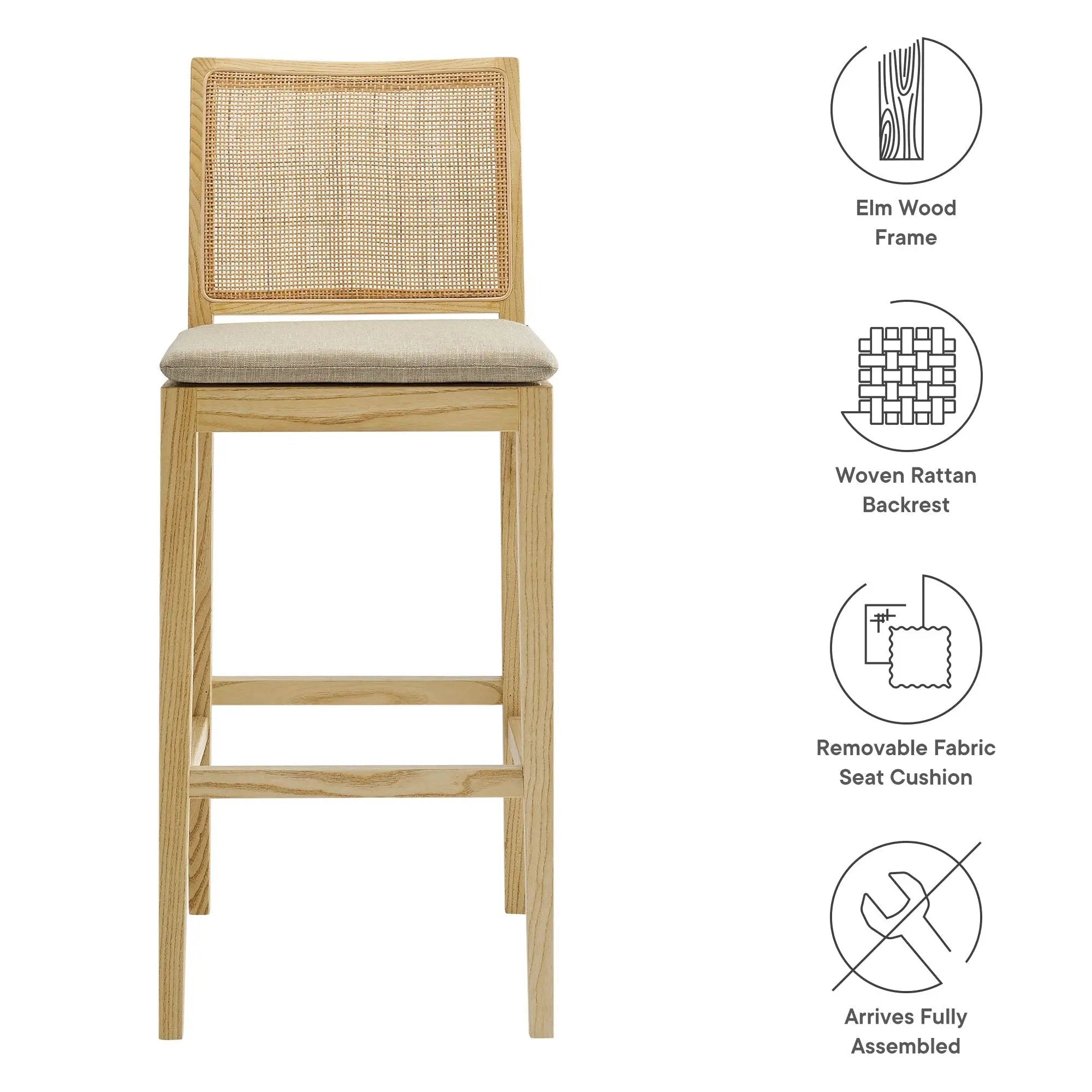 Ovard Wood and Rattan Bar Stool by Modway by HouseOfZazla