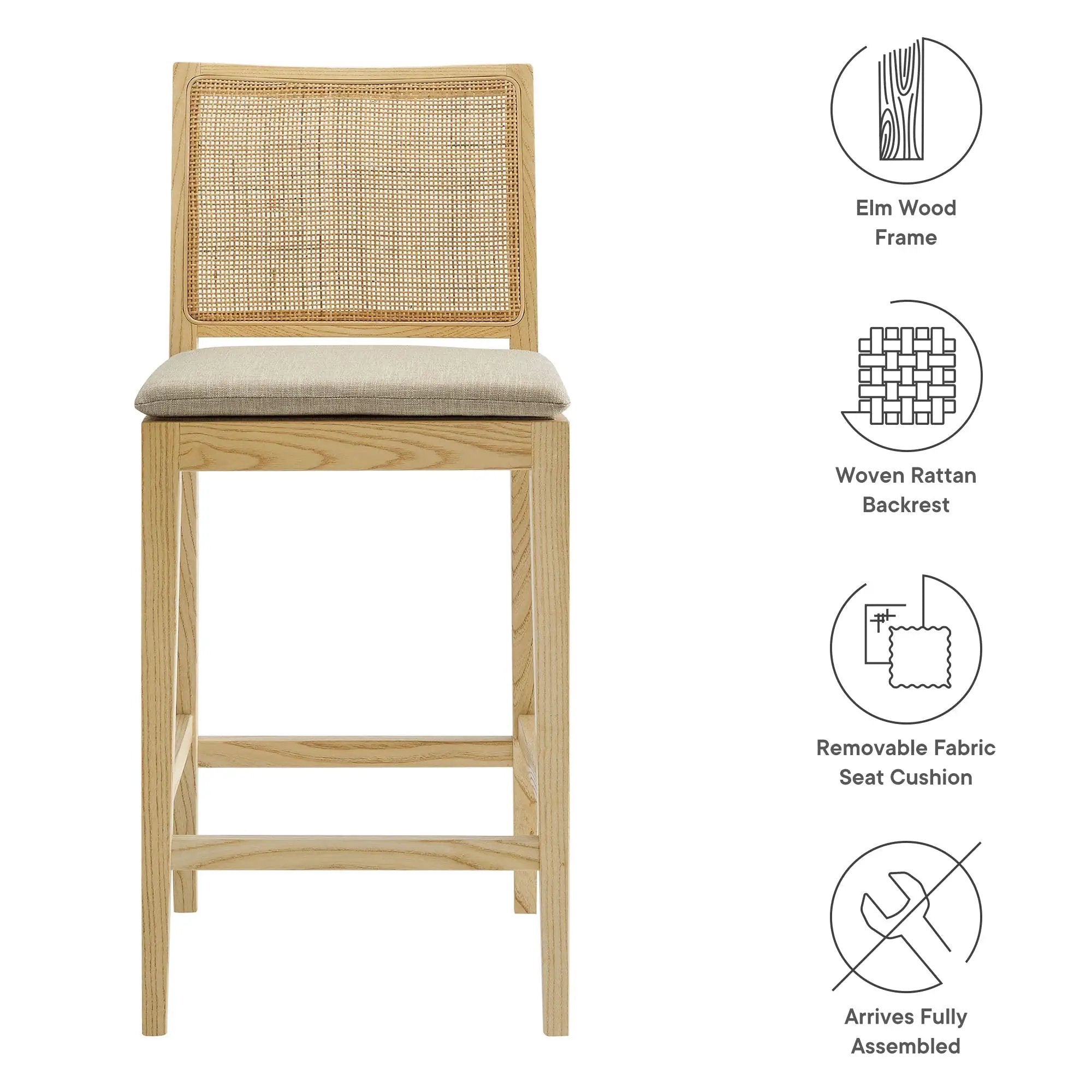 Ovard Wood and Rattan Counter Stool by Modway by HouseOfZazla