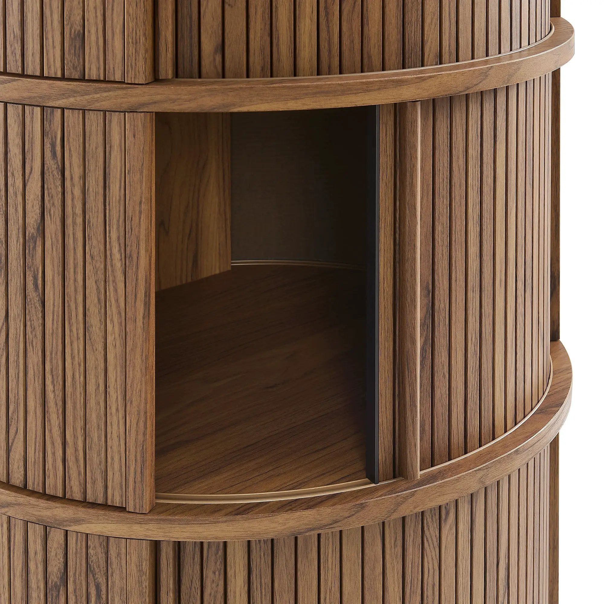 Clement Round Pedestal Stand Storage Table with Sliding Tambour Doors by HouseOfZazla
