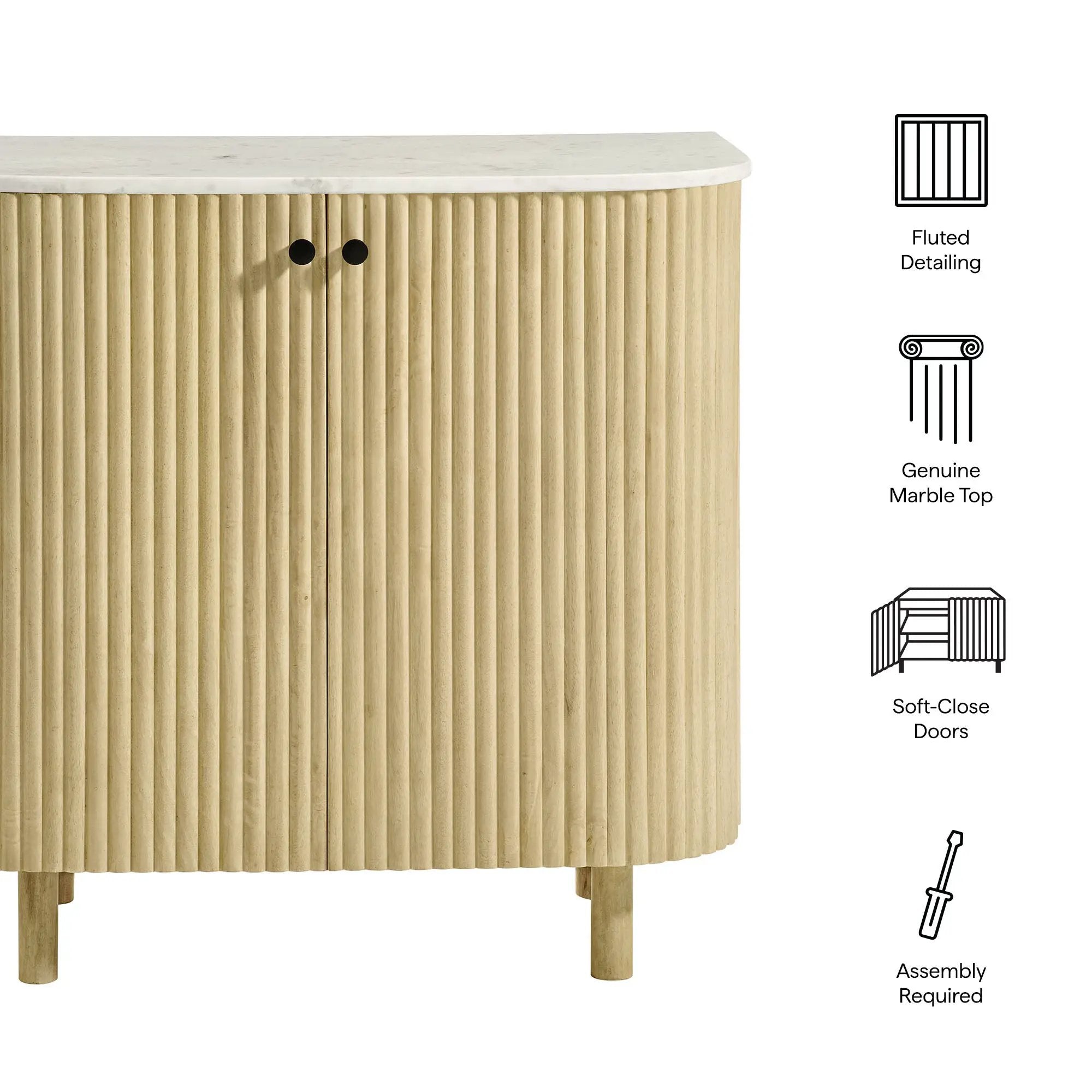 Caldera 33" Curved Solid Wood and Marble Accent Storage Cabinet by HouseOfZazla