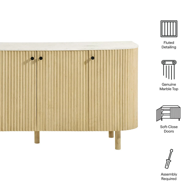 Caldera 60" Curved Solid Wood and Marble Sideboard Storage Cabinet by Modway by HouseOfZazla