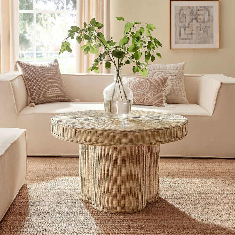 Ainsley 32 Inch Round Natural Rattan Coffee Table by HouseOfZazla