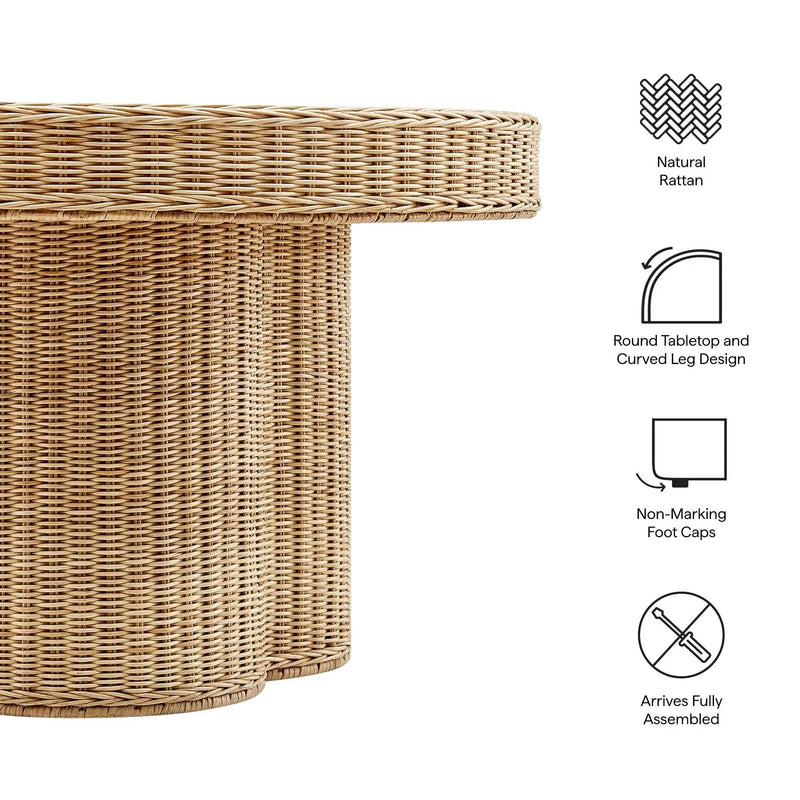Ainsley 32 Inch Round Natural Rattan Coffee Table by HouseOfZazla