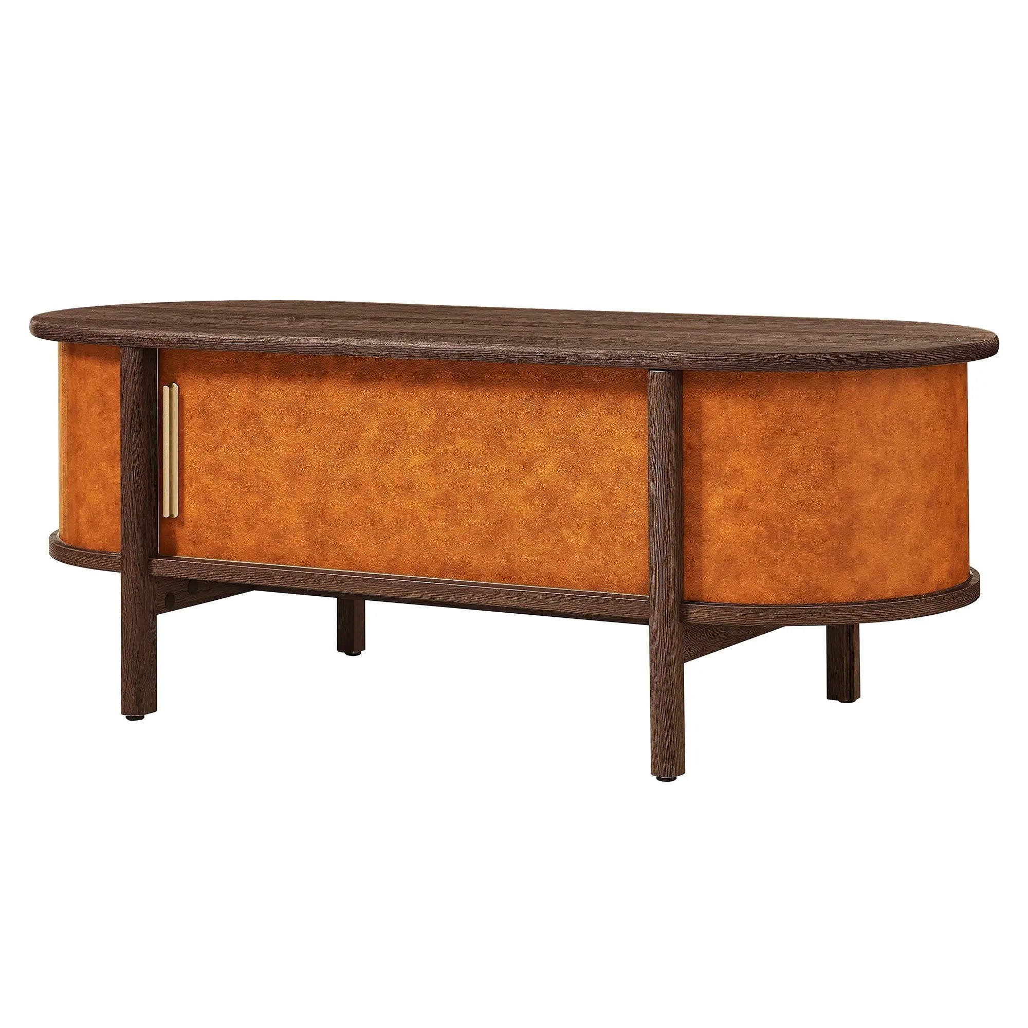 Coralie Curved Vegan Leather Oval Coffee Table by Modway by HouseOfZazla