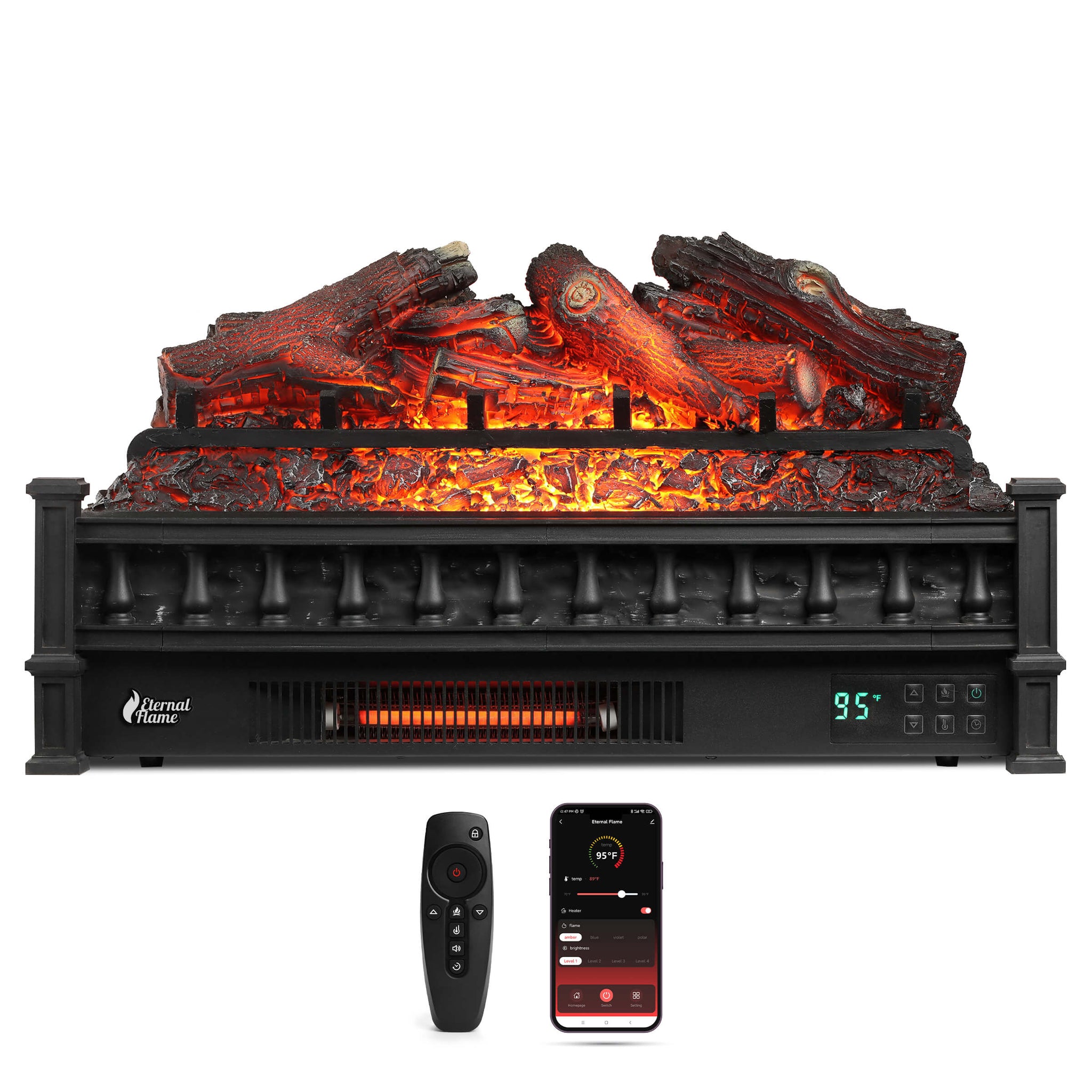 (Open Box) Eternal Flame EF26-LG Smart Electric Fireplace Logs, WiFi Enabled by TURBRO
