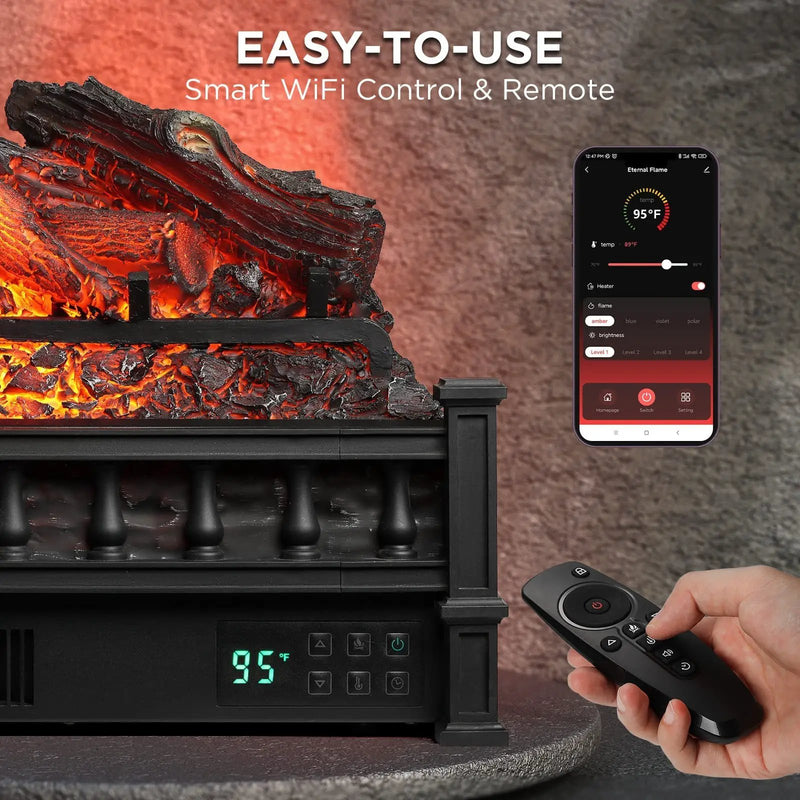 (Open Box) Eternal Flame EF26-LG Smart Electric Fireplace Logs, WiFi Enabled by TURBRO