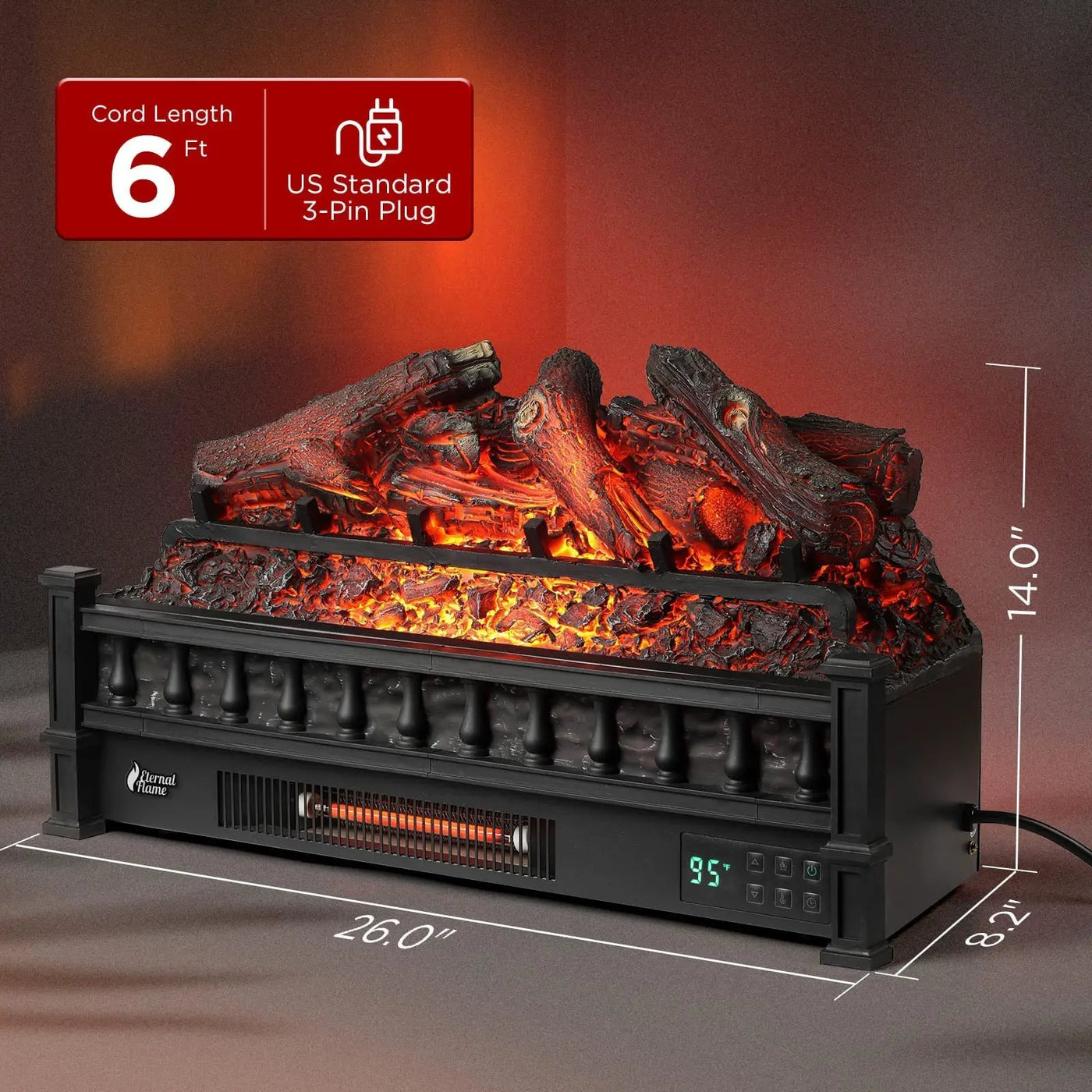 Eternal Flame EF26-LG Smart Electric Fireplace Logs, WiFi Enabled by TURBRO