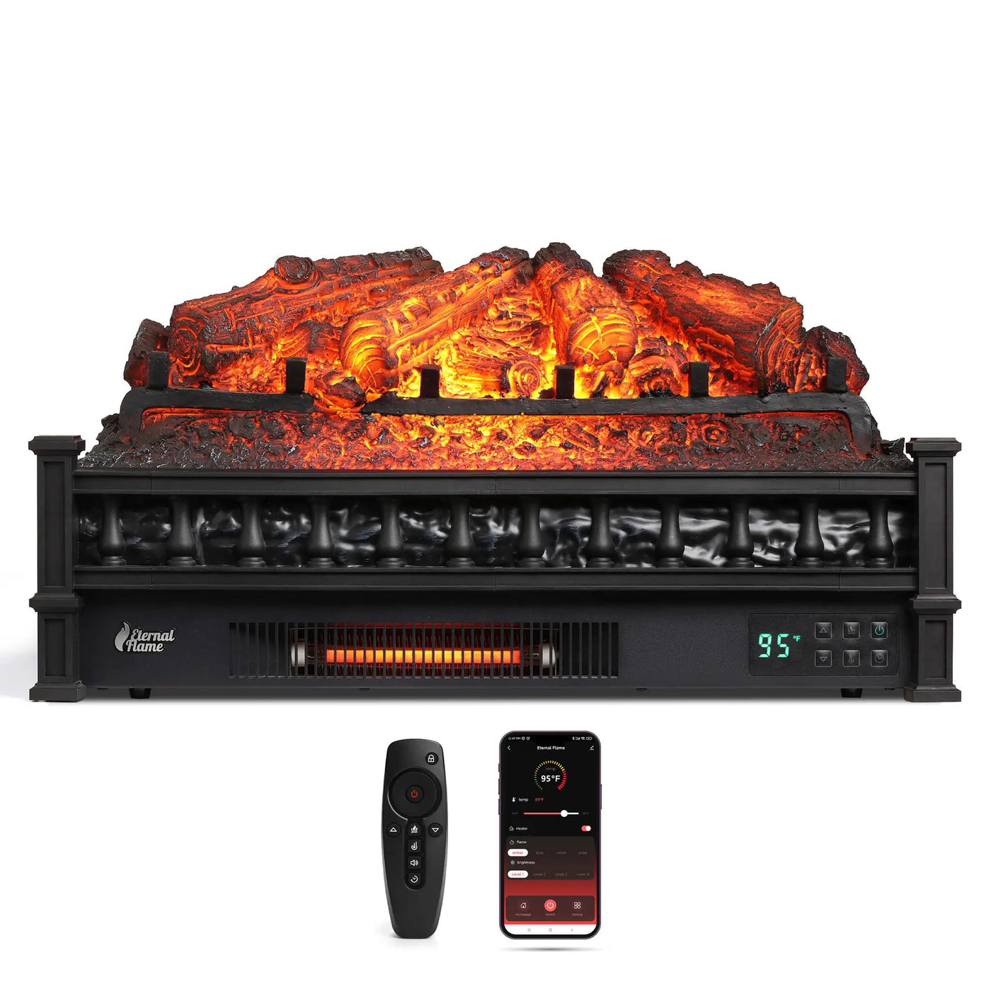 (Open Box) Eternal Flame EF26-PB Smart Electric Fireplace Logs, WiFi Enabled by TURBRO