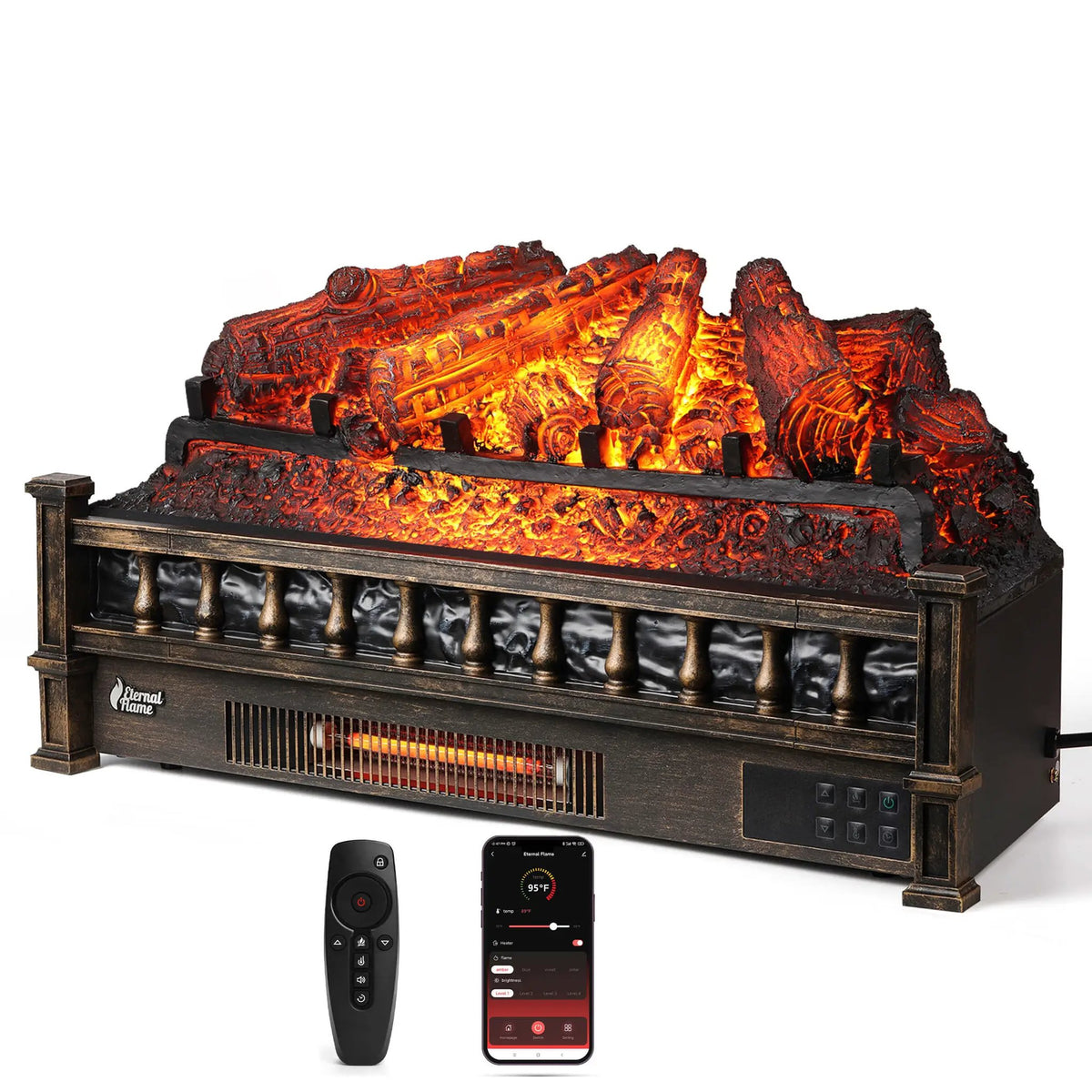 (Open Box) Eternal Flame EF26-PB Smart Electric Fireplace Logs, WiFi Enabled by TURBRO