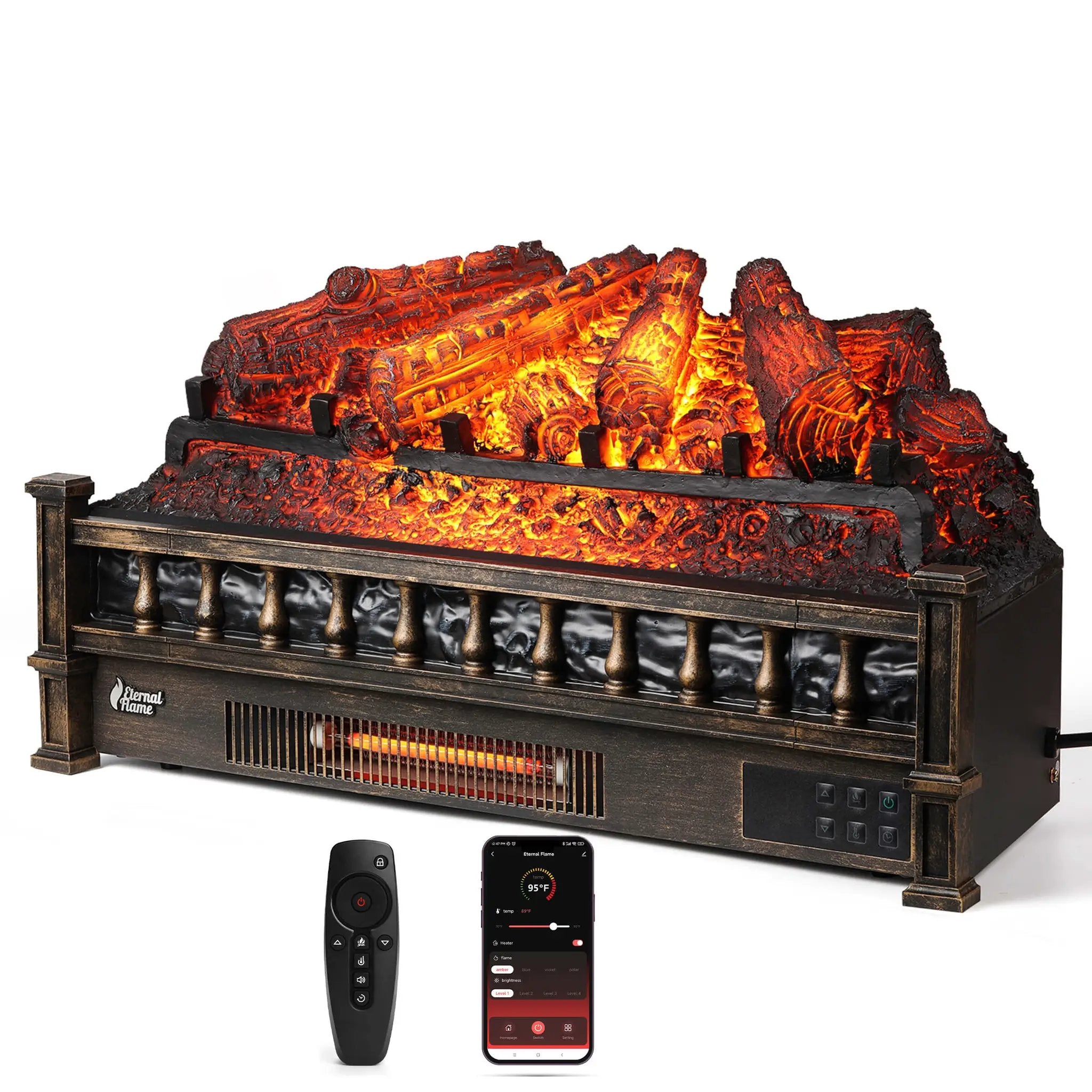 Eternal Flame EF26-PB Smart Electric Fireplace Logs, WiFi Enabled by TURBRO