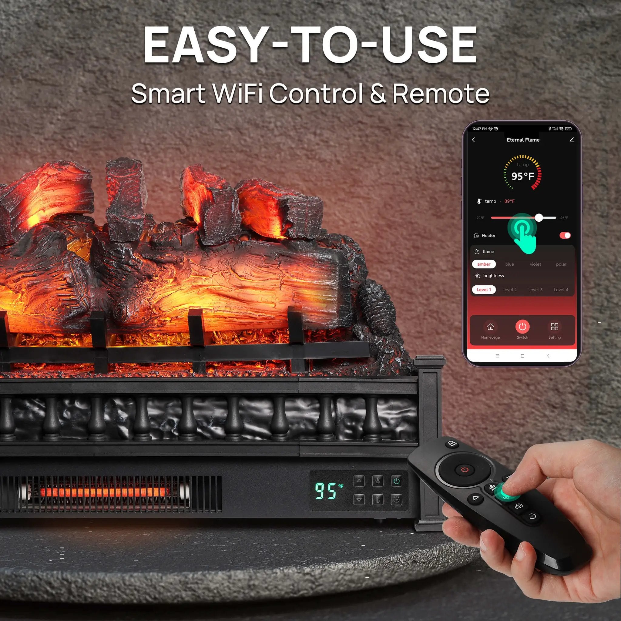 Eternal Flame EF30-PB Electric Fireplace Logs by TURBRO
