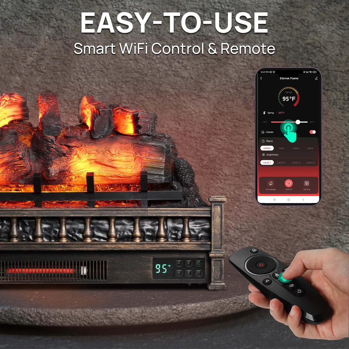 Eternal Flame EF30-PB Electric Fireplace Logs by TURBRO