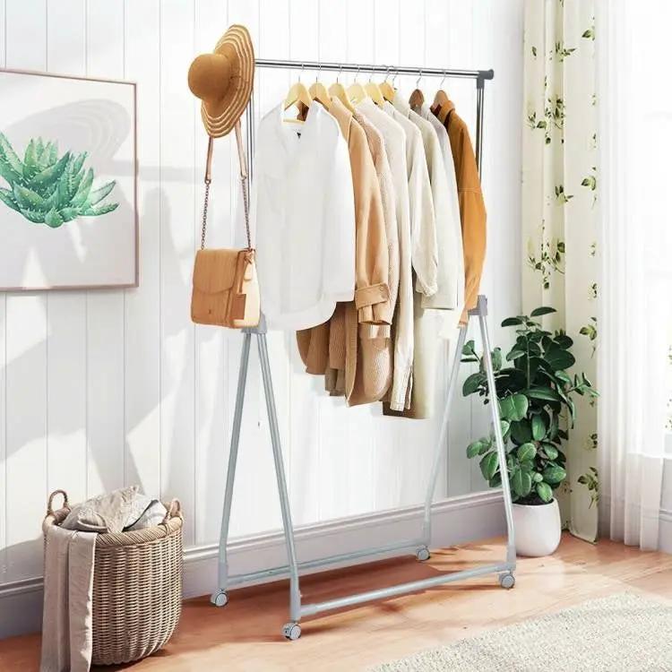 Folding Extendable Metal Garment Rack Clothes Hanging Rod with Lockable Wheels by HomePacific