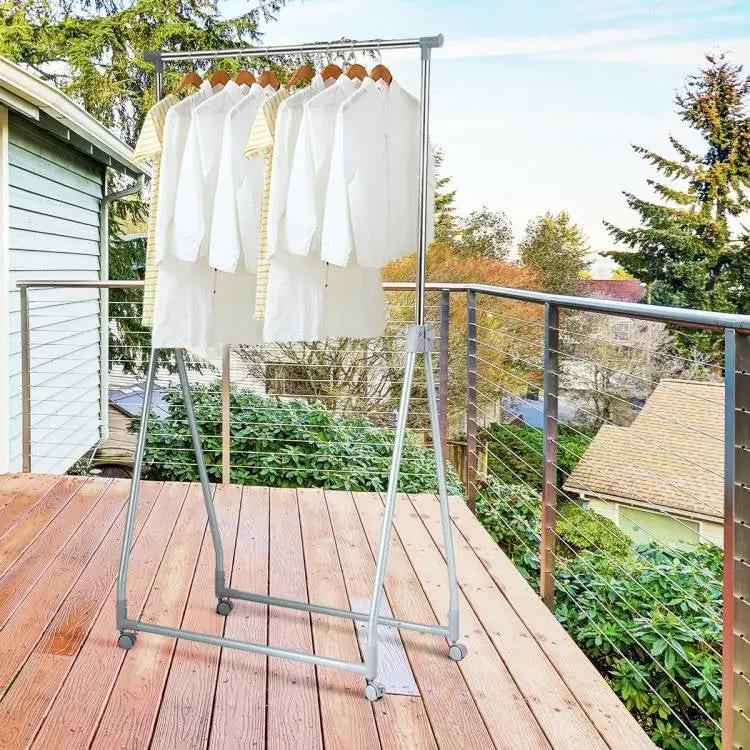 Folding Extendable Metal Garment Rack Clothes Hanging Rod with Lockable Wheels by HomePacific