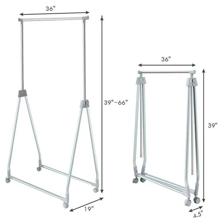 Folding Extendable Metal Garment Rack Clothes Hanging Rod with Lockable Wheels by HomePacific