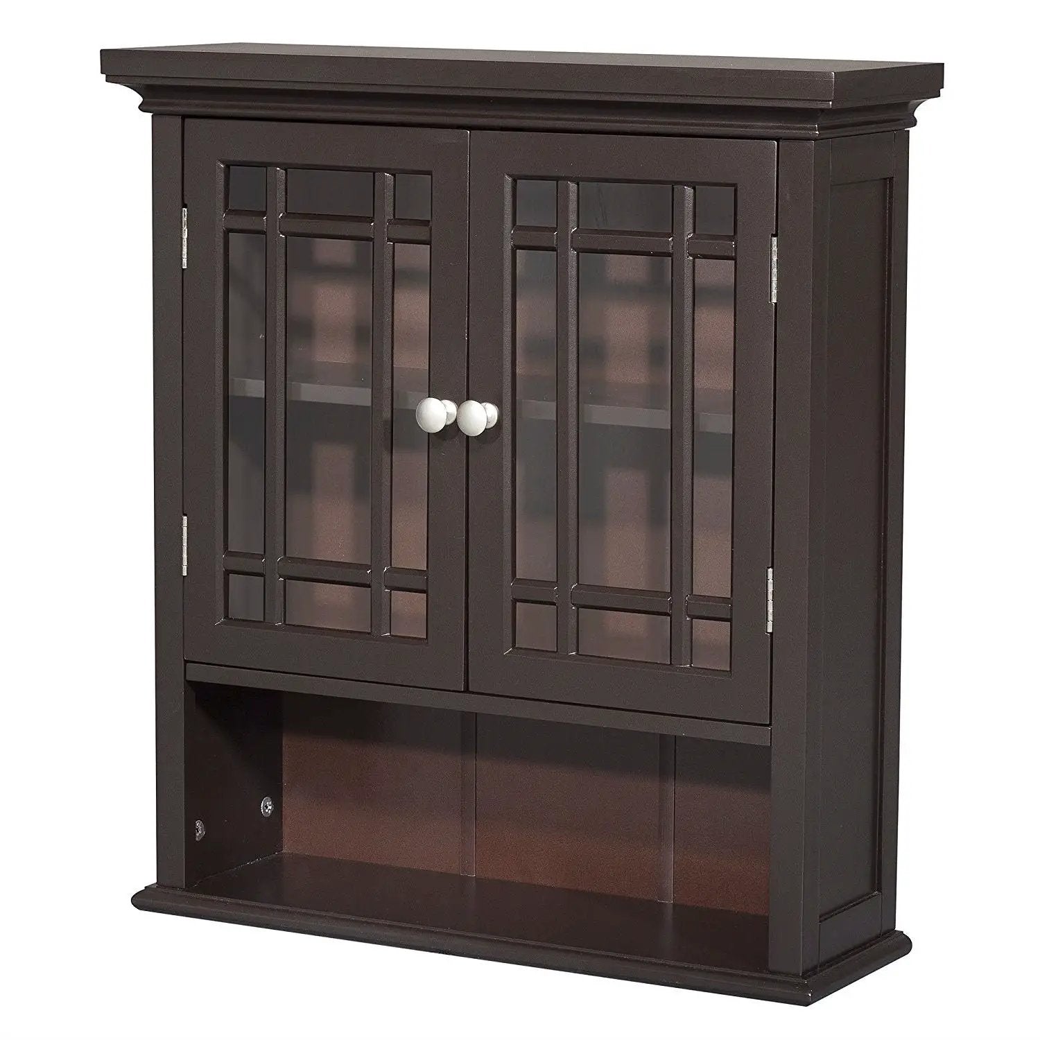 Dark Espresso 2-Door Bathroom Wall Cabinet with Open Shelf by HomePacific