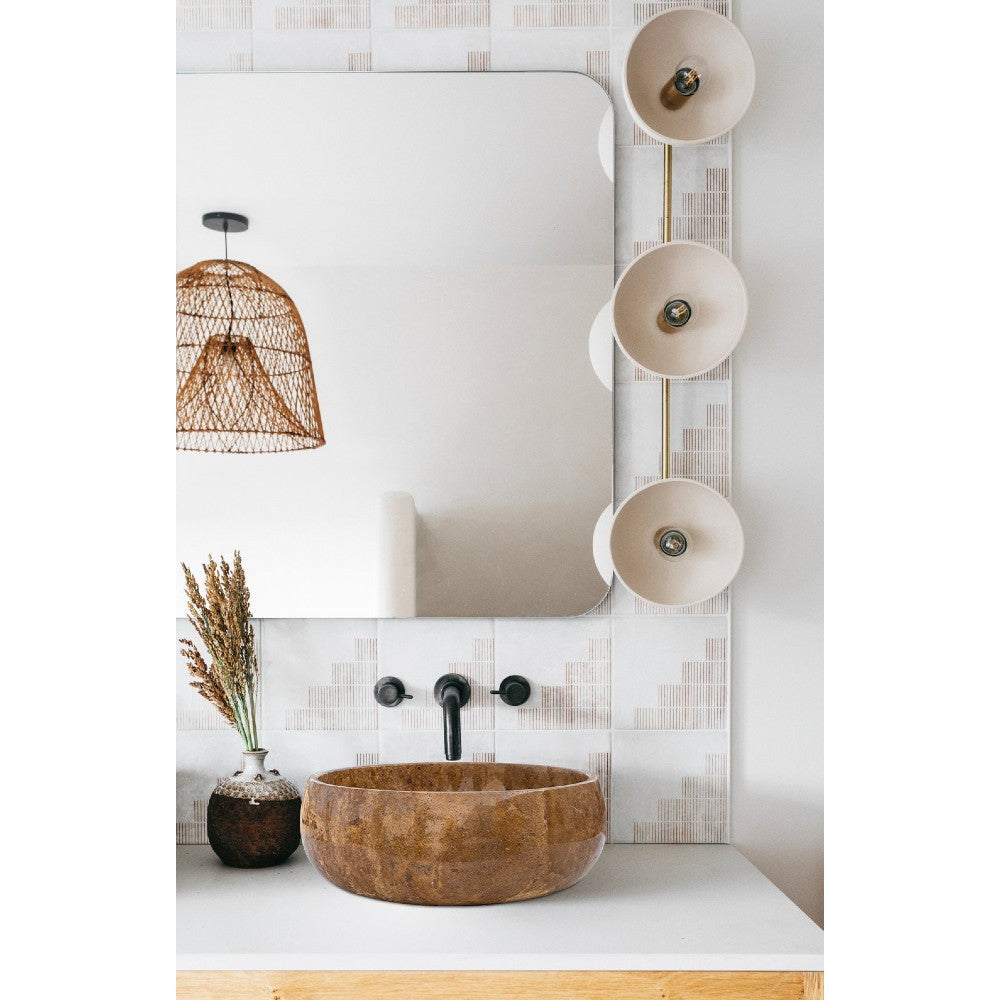 Noce Brown Travertine Natural Stone Vessel Sink - Polished Round 16 Inch Diameter by GobekDesign