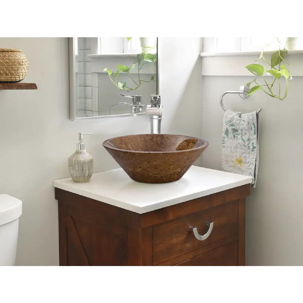 Handcrafted Noce Brown Travertine V-Shape Tapered Vessel Sink - Polished Finish 16x6 by GobekDesign