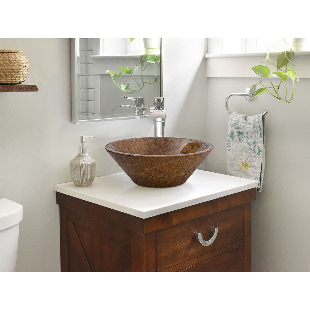 Noce Brown Travertine V-Shape Tapered Sink Polished (D)16" (H)6" by GobekDesign
