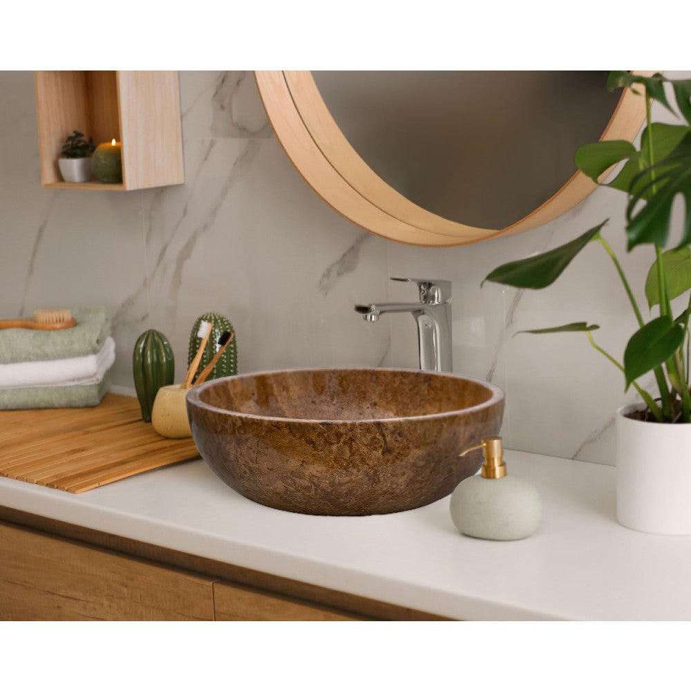 Noce Brown Travertine Natural Stone Undermount Vessel Sink Filled and Polished (D)16" (H)6" by GobekDesign