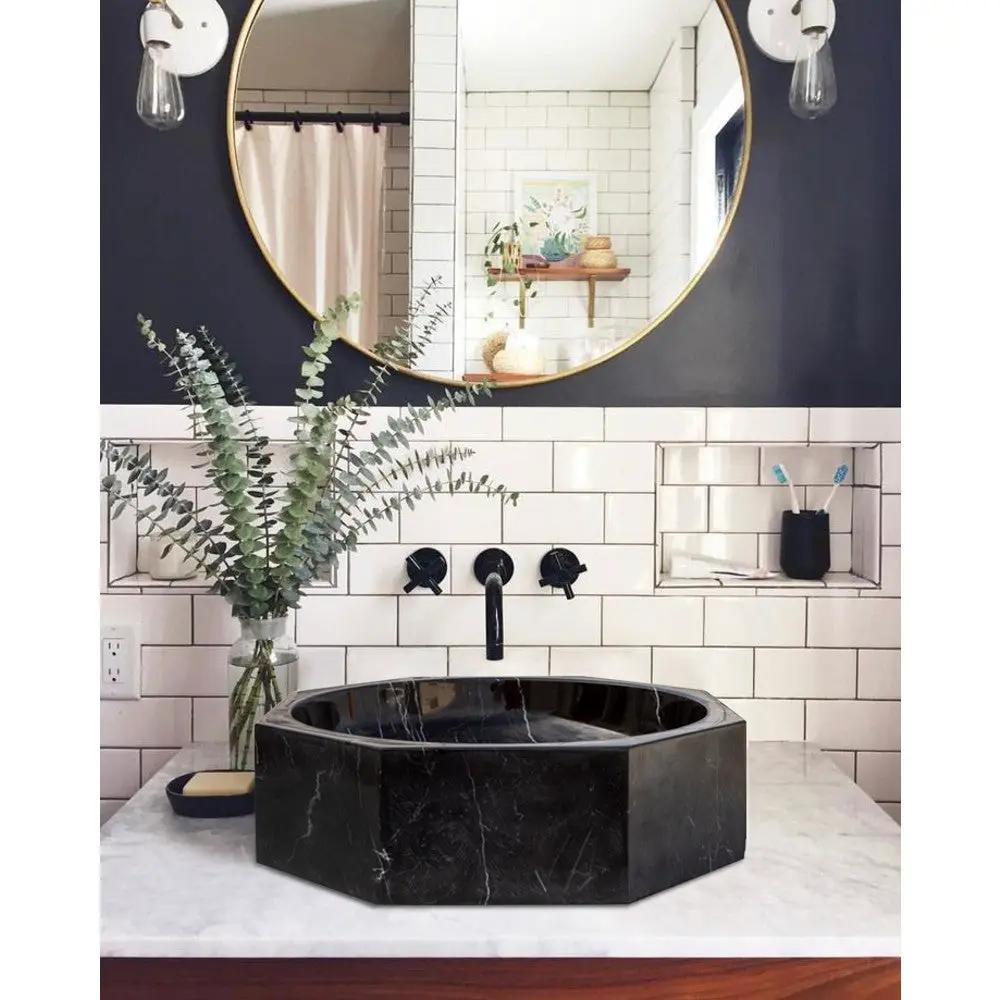 Black Marble Octagon Vessel Sink Bowl - Polished 16 x 5 Inches by GobekDesign