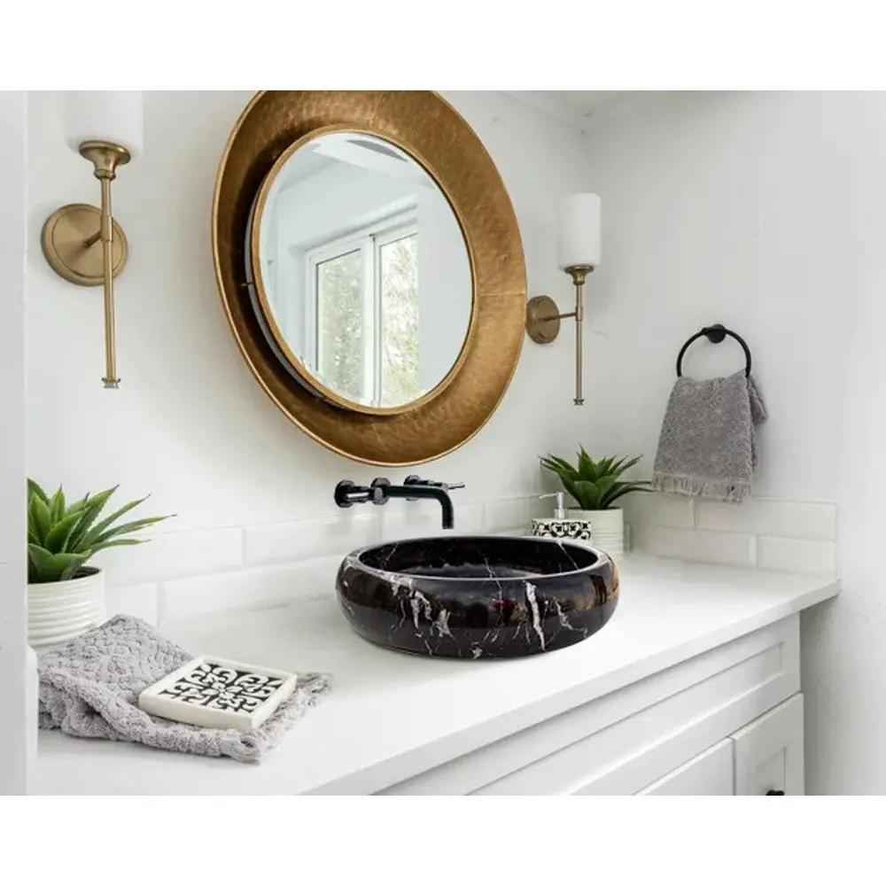 Toros Turkish Black Marble Polished Round Vessel Sink Bowl 16x5 by GobekDesign