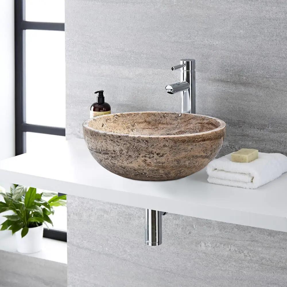 Valencia Beige Travertine Vessel Sink Filled Polished 16 x 6 by GobekDesign