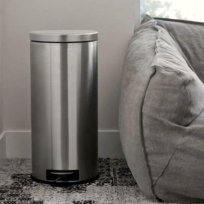 8-Gallon Round Stainless Steel Step Trash Can Kitchen Bathroom Home Office by HomePacific