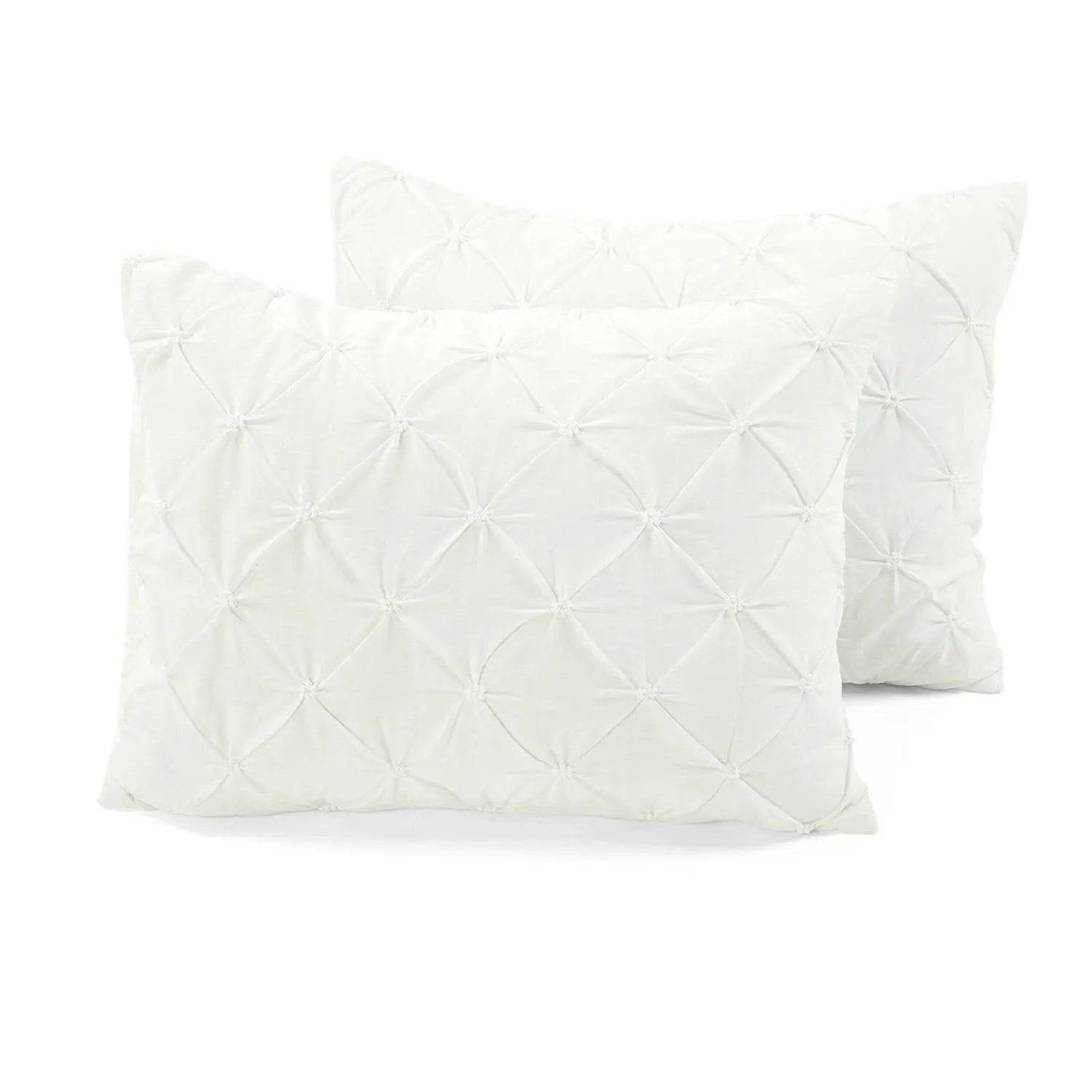 King Size Soft Pleated Cotton 3 Piece Comforter Set White by HomePacific
