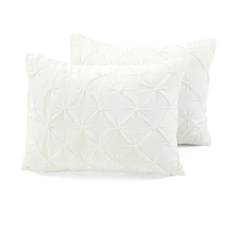 King Size Soft Pleated Cotton 3 Piece Comforter Set White by HomePacific
