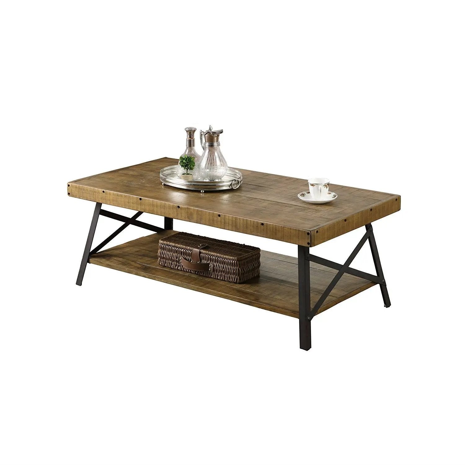 Modern Industrial Style Solid Wood Coffee Table with Steel Legs by HomePacific