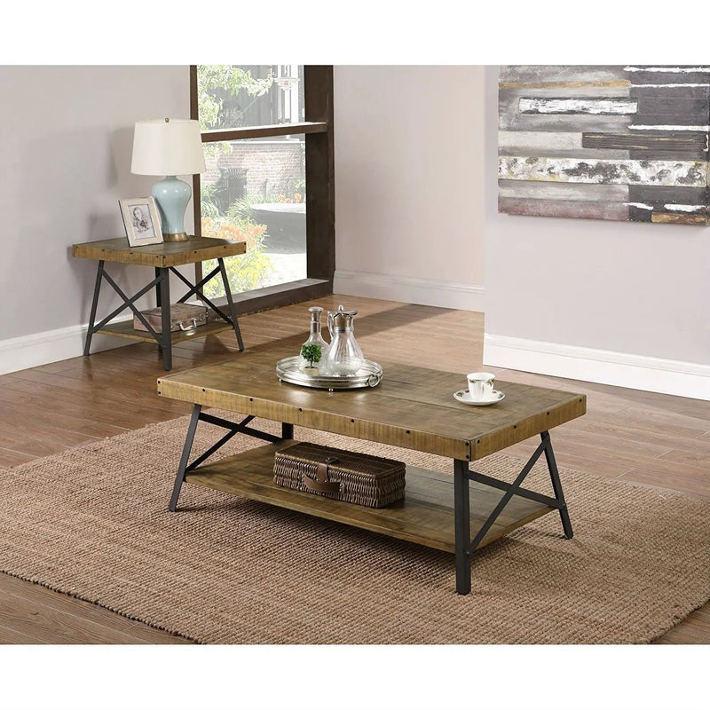 Modern Industrial Style Solid Wood Coffee Table with Steel Legs by HomePacific