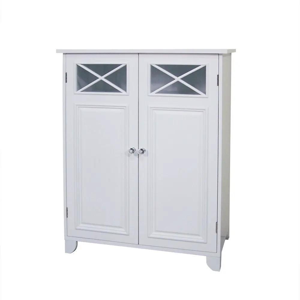 White 2-Door Bathroom Floor Cabinet with Adjustable Storage Shelf by HomePacific