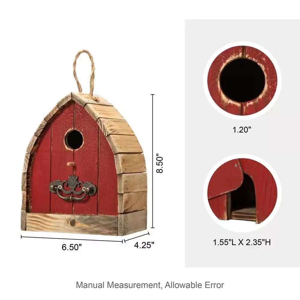Vintage Farmhouse Style Red Solid Wood Outdoor Birdhouse by HomePacific