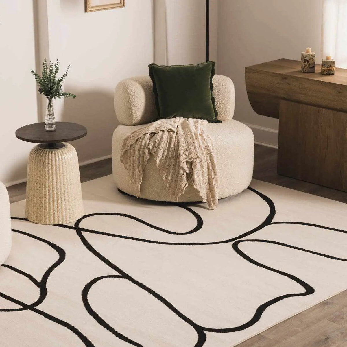 Eilir Modern Low Profile Boho Rug, installed in a room