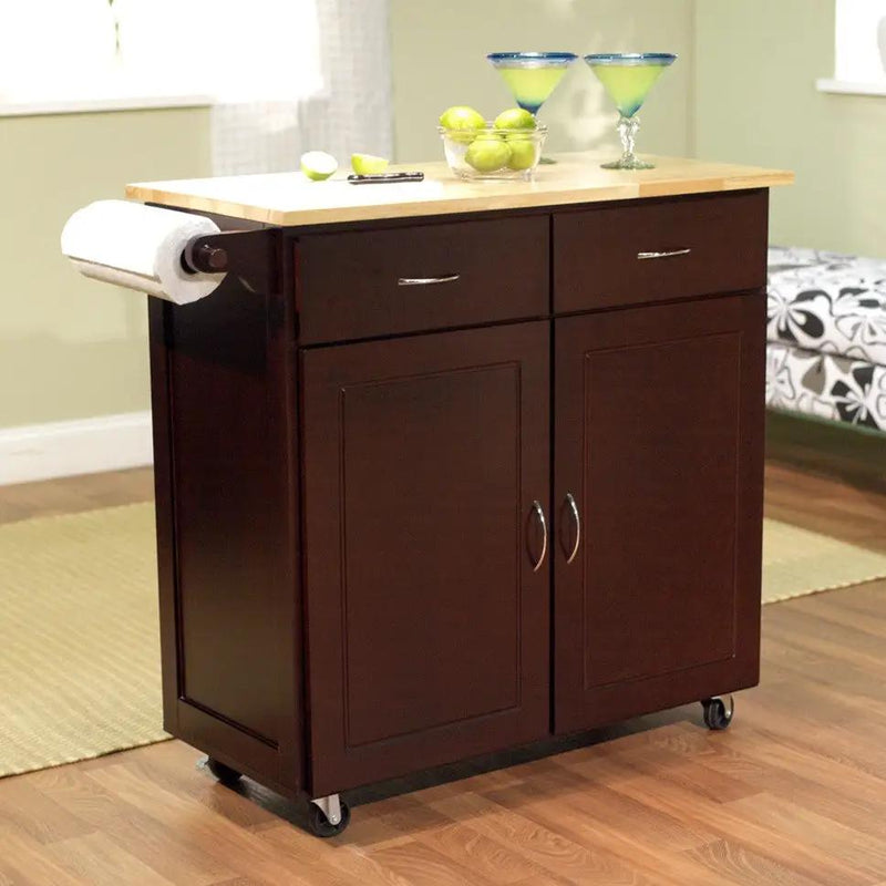 43-inch W Portable Kitchen Island Cart with Natural Wood Top in Espresso by HomePacific