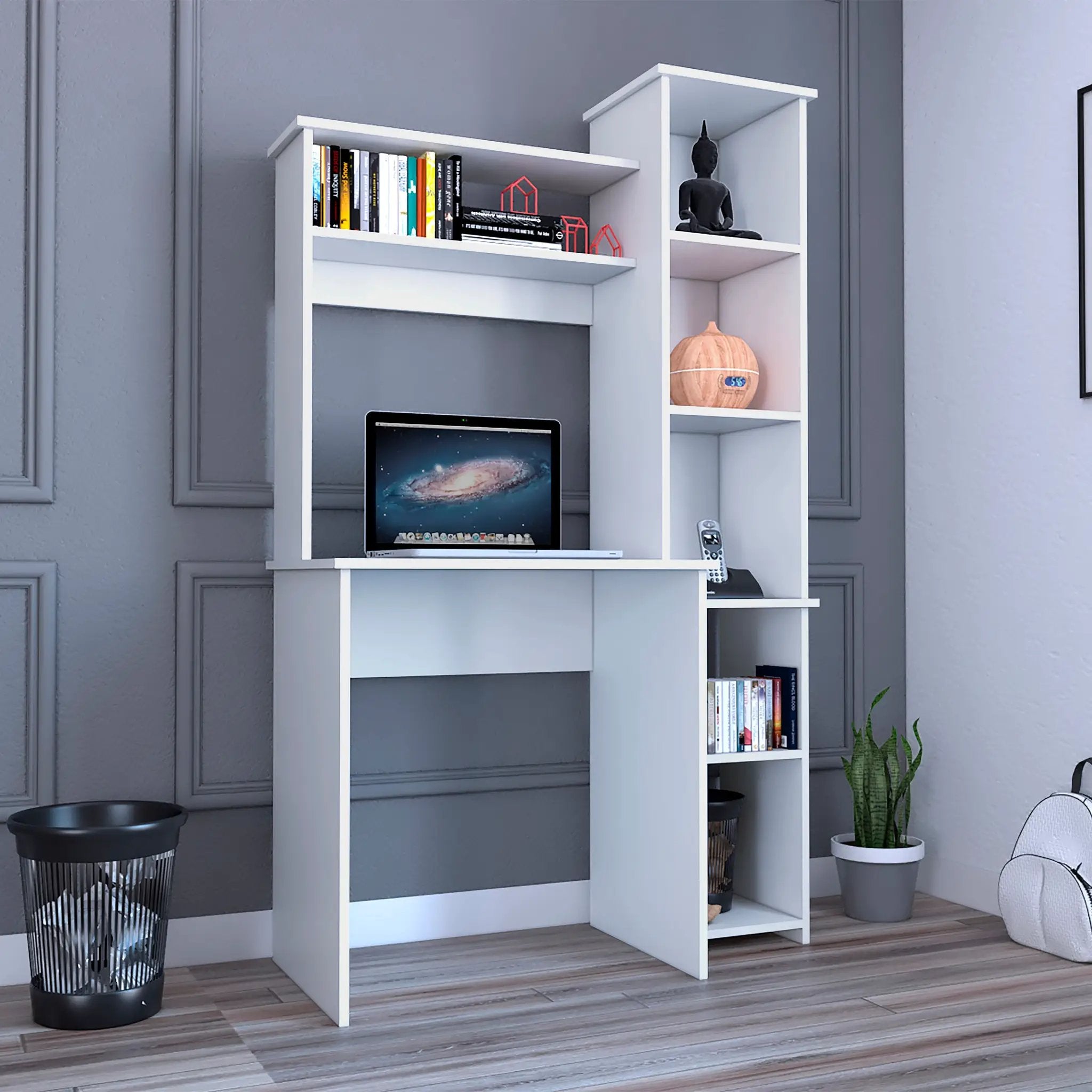 Versalles Writing Desk, Two Superior Shelves, Five Cubbies - White by HouseOfZazla