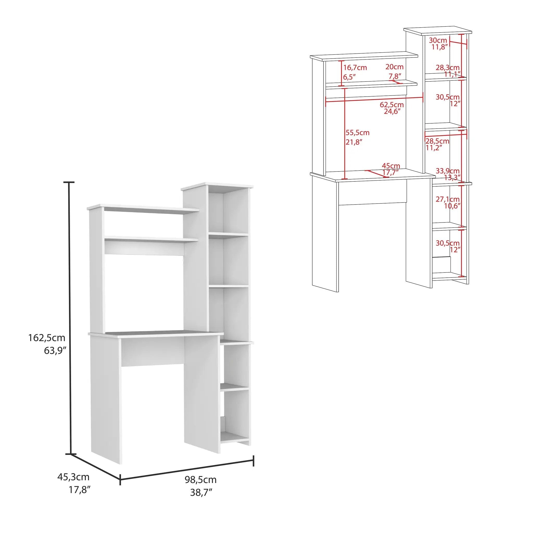 Versalles Writing Desk, Two Superior Shelves, Five Cubbies - White by HouseOfZazla