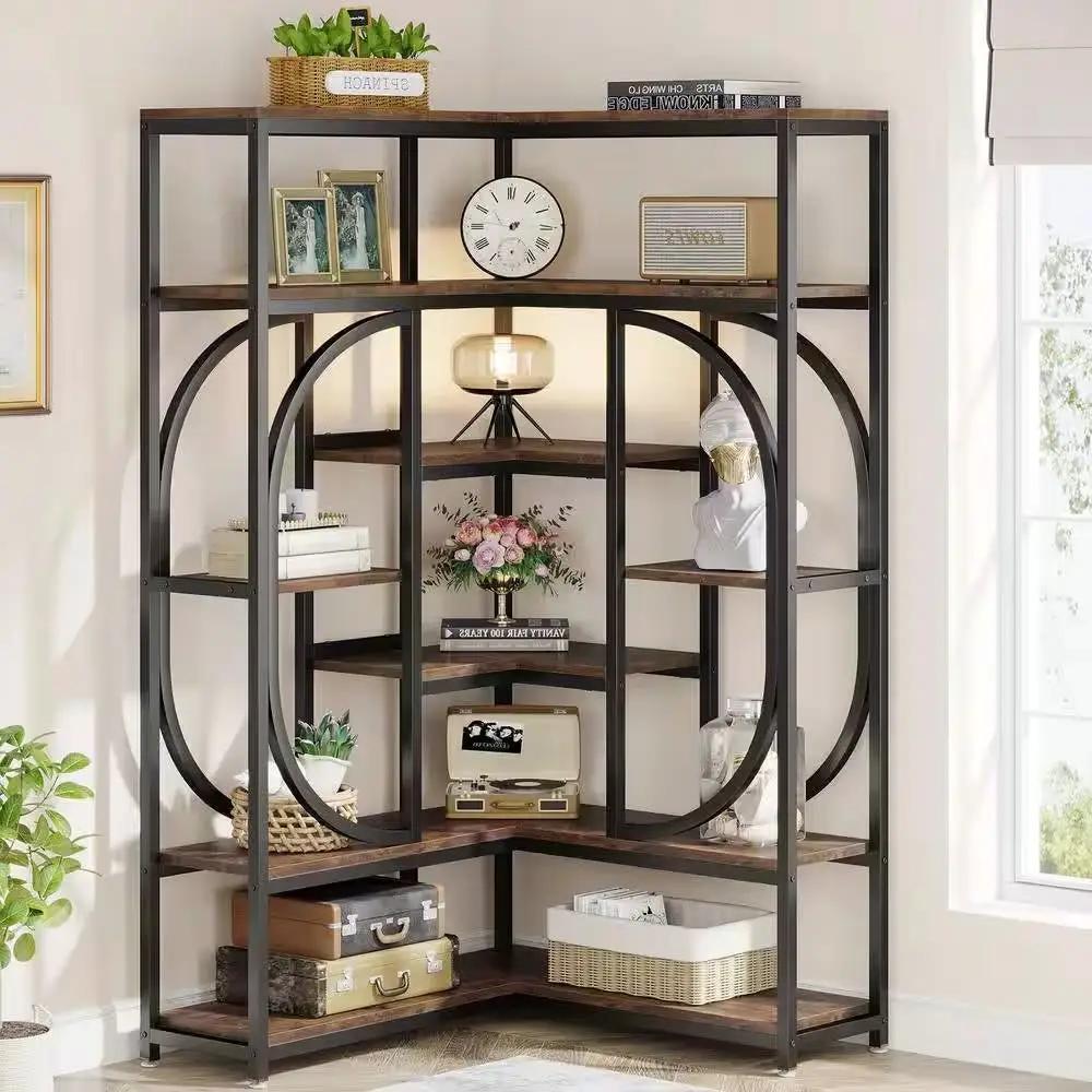67-inch Tall Modern Industrial Metal Wood Corner Bookcase by HomePacific