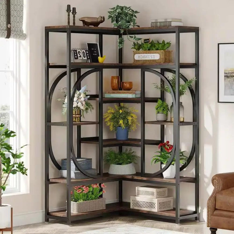 67-inch Tall Modern Industrial Metal Wood Corner Bookcase by HomePacific